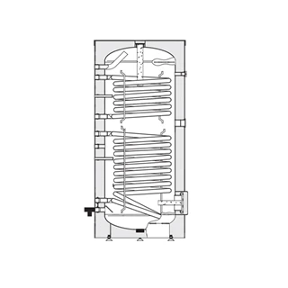 Heizer HMV-tároló kettő hőcserélővel, BSFV-I-300 R, 299 literes, 1.1/1.4m2, fix szigetelés