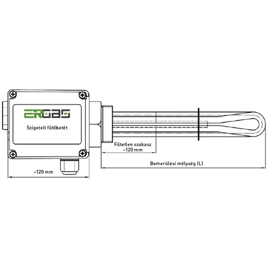 Heizer elektromos fűtőbetét, 6 kW, 6/4", 560 mm bemerülés, 400V, 3 fázis, termosztát fejjel
