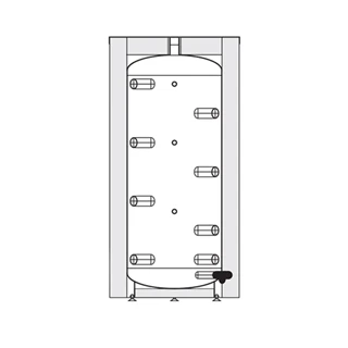 Heizer puffertároló fűtésre,  918 liter, PUS-1000 F, álló, levehető szig., O990/2055 mm, 165 kg, standard