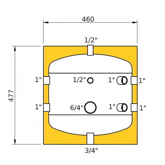 Heizer puffertároló, standard fűtési, fali, PUST-40, 40 l, O460/477 mm, 26 kg, fém burkolat, hőcserélő nélkül, 6+2 csonk