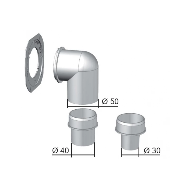 Helios FRS-BV 51 FlexPipe plus rendszer, Oval, függőleges 90°-os könyök