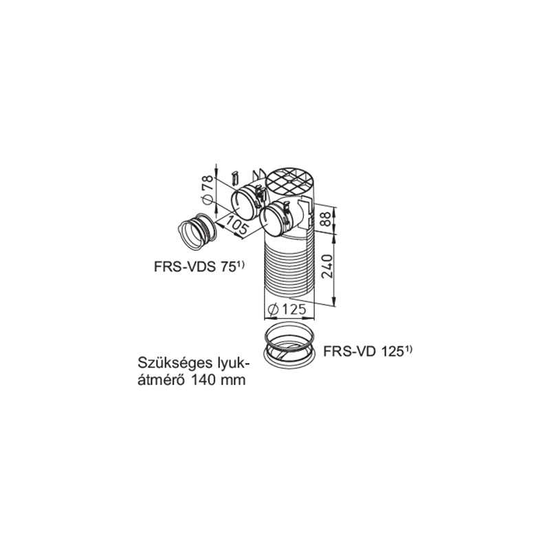 Helios FRS-DWK 2-75/125 FlexPipe plus rendszer, NÁ75, NÁ125-ös mennyezeti csatlakozó