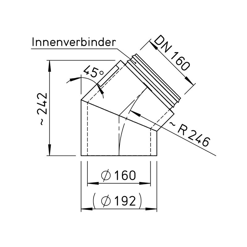Helios IP-B 160/45 IsoPipe rendszer, NÁ160, 45°-os hőszigetelt könyök