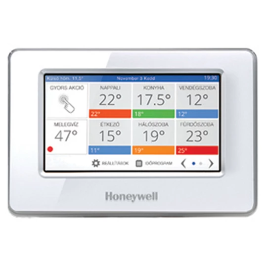 Honeywell Home Evocolor WIFI RF magyar érintőképernyős zónamanager, max 12 zóna, csatlakozók és szerelőkeret nélkül