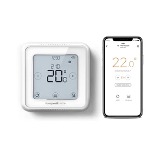 Honeywell Home fehér Lyric Wi-Fi T6 okostermosztát a szobatermosztátés a kazánvezérlő egység között vezetékes bekötéssel
