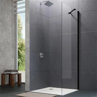 Hüppe Design Pure Walk-in zuhanyfal, 900x2000 mm, 6 mm üveg, merevítőkonzollal, matt fekete/világos Anti-Plaque