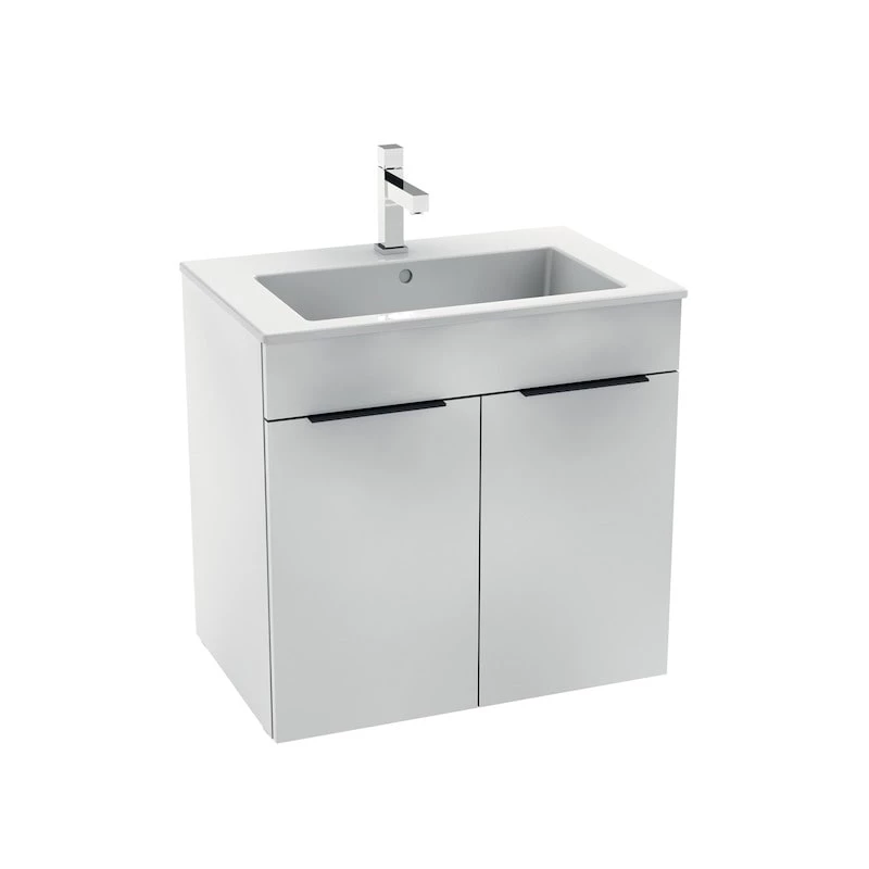 Jika Cube 650*430*622mm alsóbútor mosdóval, fehér/selyemfényű fehér összeállítás 2 ajtóval, falra szerelhető kivitel, fü