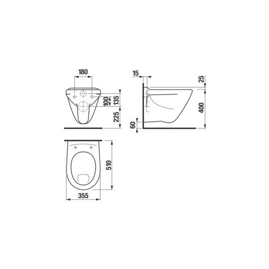 Jika Profil fali wc, síköblítésű, 360x510 mm, nyitott peremmel, fehér