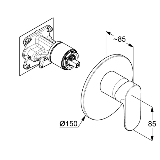 Kludi-X1 falba építhető csaptelep, egy funkciós fekete