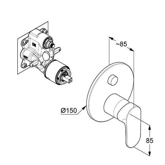 Kludi-X1 falba építhető csaptelep, kétfunkciós nyomógombos fekete