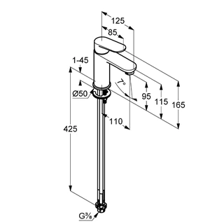 Kludi-X1 mosdócsaptelep 100 leeresztő nélkül fekete