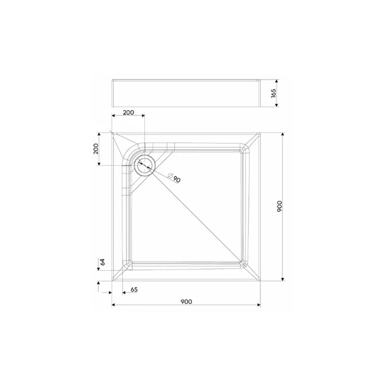 Kolo First szögletes zuhanytálca mélység: 4 cm, kifolyó: 90 mm, panellel és lábakkal együtt szállítva, 90 x 16,5 cm