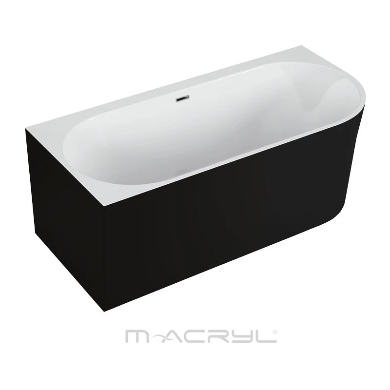 M-Acryl Balance akrilkád 160*75,  + előlap + láb (fekete matt) bal/króm lefolyó