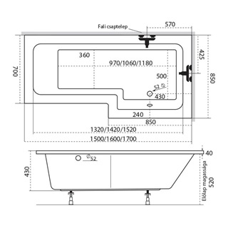 M-Acryl Linea 150x70/85 cm kád +láb balos 