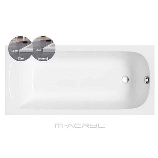 M-Acryl Mira Slim akril kád 170x75 kádlábbal és peremrögzítővel