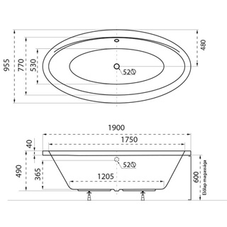 M-Acryl Oval kád 190x95 + láb