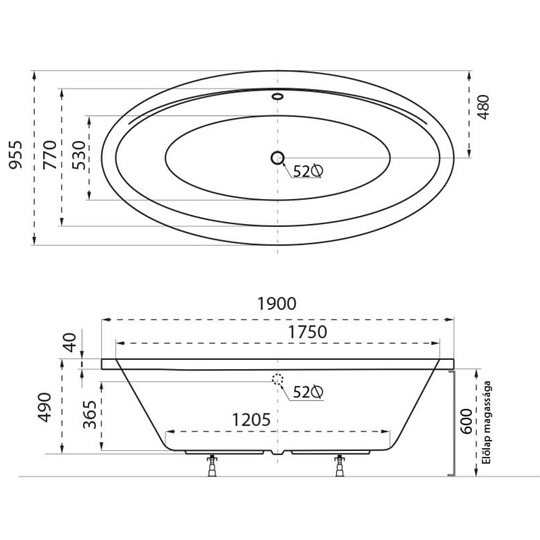 M-Acryl Oval kád 190x95 + láb