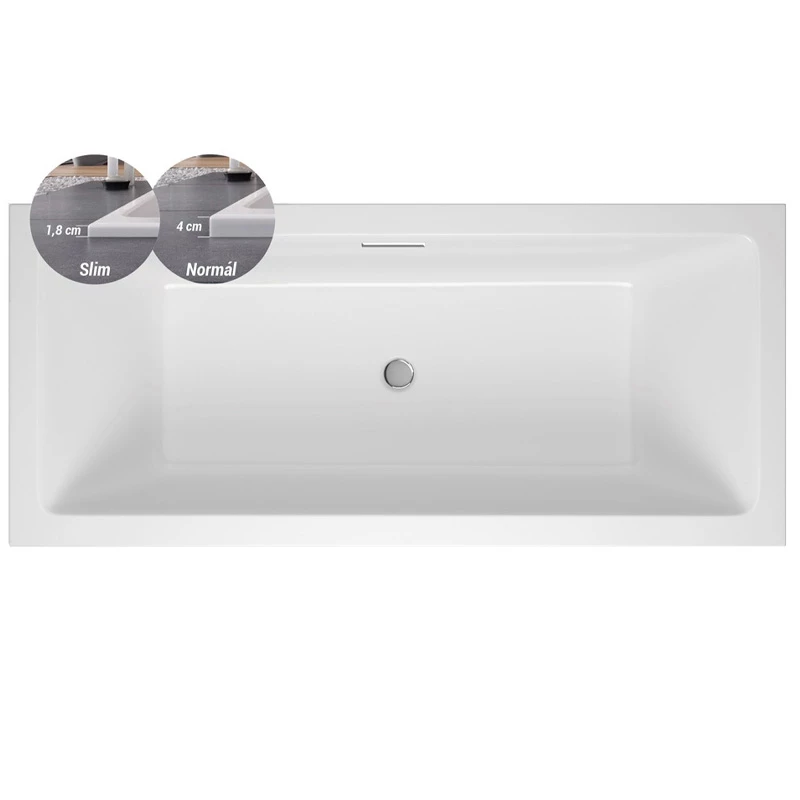 M-Acryl Sabina Pro Slim 170x75 + láb vízszintes túlfolyóval