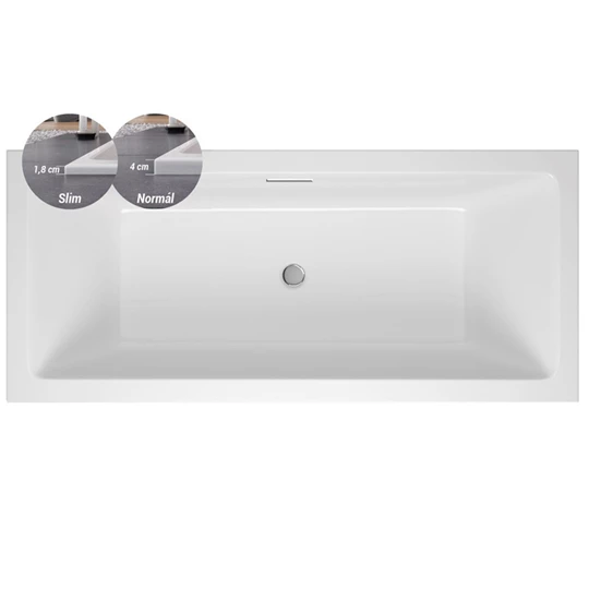 M-Acryl Sabina Pro Slim matt 180x80 + láb vízszintes túlfolyóval