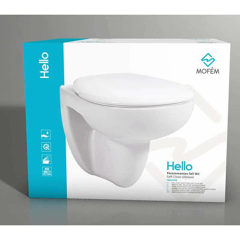 Mofém Hello Peremmentes fali WC Soft Close ülőkével lecsapódásgátló antibakteriális Duroplast ülőke fedéllel