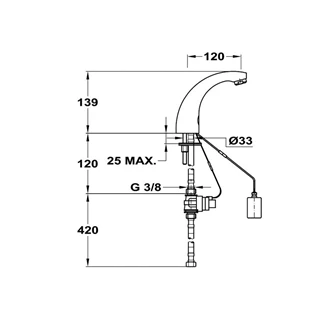 Mofém M-Tronic elektromos mosdó  csaptelep, MLU 01, 6V-os mágnesszelep, 230V/50Hz hálózati egységgel