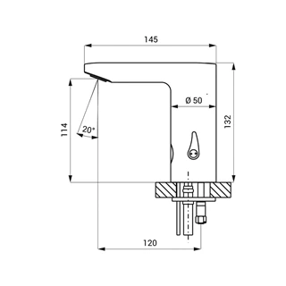 Mofém M-Tronic elektromos mosdó  csaptelep, MLU 54, 6V-os mágnesszelep, 4x1,5V alkáli elemmel
