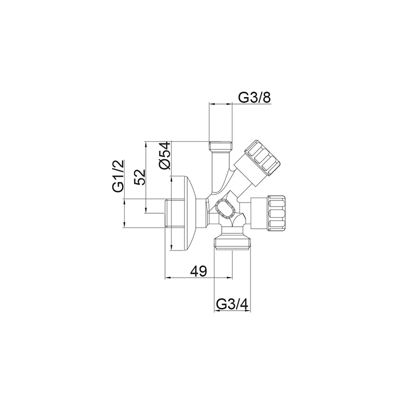 Mofém kombinált sarokszelep 1/2"-3/8"-3/4