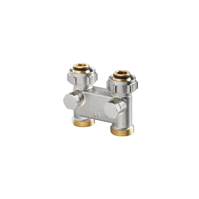 Oventrop Fordítóidom elzáróval, egyenes, 50 mm, 3/4" hollandi x 3/4" km, nikkelezett