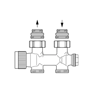 Oventrop Multiblock TQ csatlakozó szerelvény, 1/2" km x 3/4" km, kétcsöves, egyenes, 10 - 170 l/h
