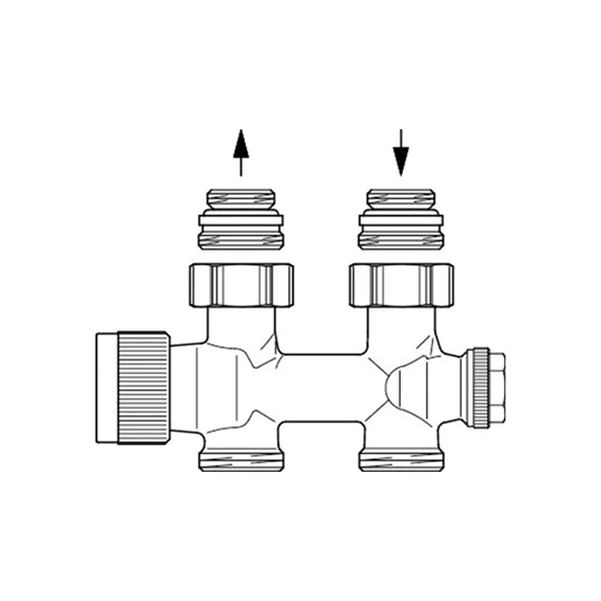 Oventrop Multiblock TQ csatlakozó szerelvény, 1/2" km x 3/4" km, kétcsöves, egyenes, 10 - 170 l/h