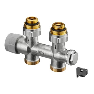 Oventrop Multiblock TQ csatlakozó szerelvény, 1/2" km x 3/4" km, kétcsöves, egyenes, 10 - 170 l/h