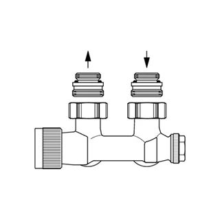 Oventrop Multiblock TQ csatlakozó szerelvény, 1/2" km x 3/4" km, kétcsöves, sarok, 10 - 170 l/h