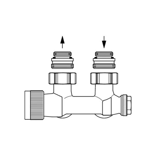 Oventrop Multiblock TQ csatlakozó szerelvény, 1/2" km x 3/4" km, kétcsöves, sarok, 10 - 170 l/h