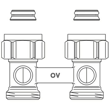 Oventrop Multiflex F kétcsöves fűtőtest-csatlakozás ZB, egyenes, 3/4" hollandi x 3/4" km, sárgaréz, nikkelezett