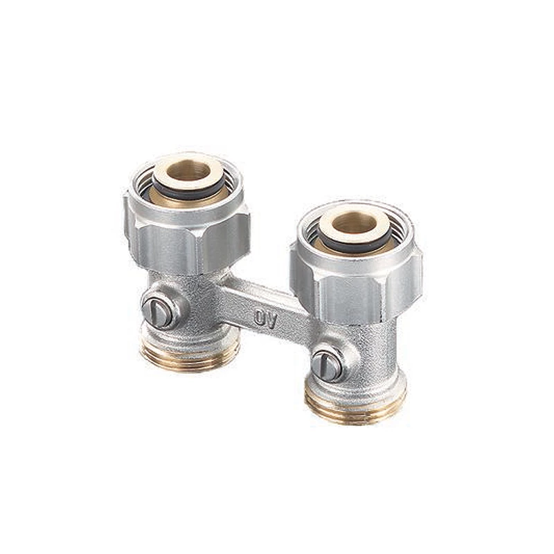 Oventrop Multiflex F kétcsöves fűtőtest-csatlakozás ZB, egyenes, 3/4" hollandi x 3/4" km, sárgaréz, nikkelezett