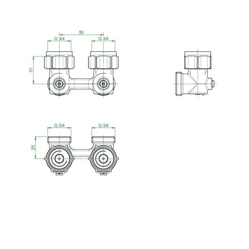 Oventrop Multiflex F kétcsöves fűtőtest-csatlakozás ZB, sarok, 3/4" hollandi x 3/4" km, sárgaréz, nikkelezett