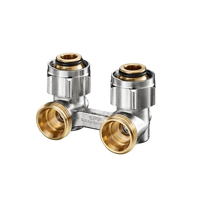 Oventrop Multiflex F kétcsöves fűtőtest-csatlakozás ZB, sarok, 3/4" hollandi x 3/4" km, sárgaréz, nikkelezett