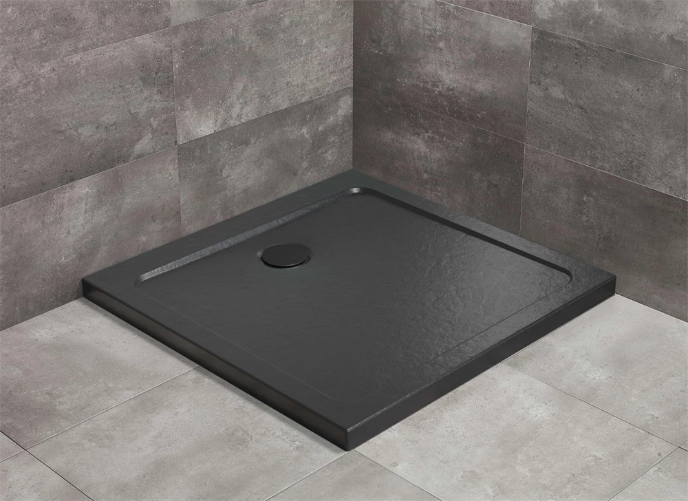 Radaway Doros Stone C akril zuhanytálca 900x900x45 mm, szifonnal, fekete