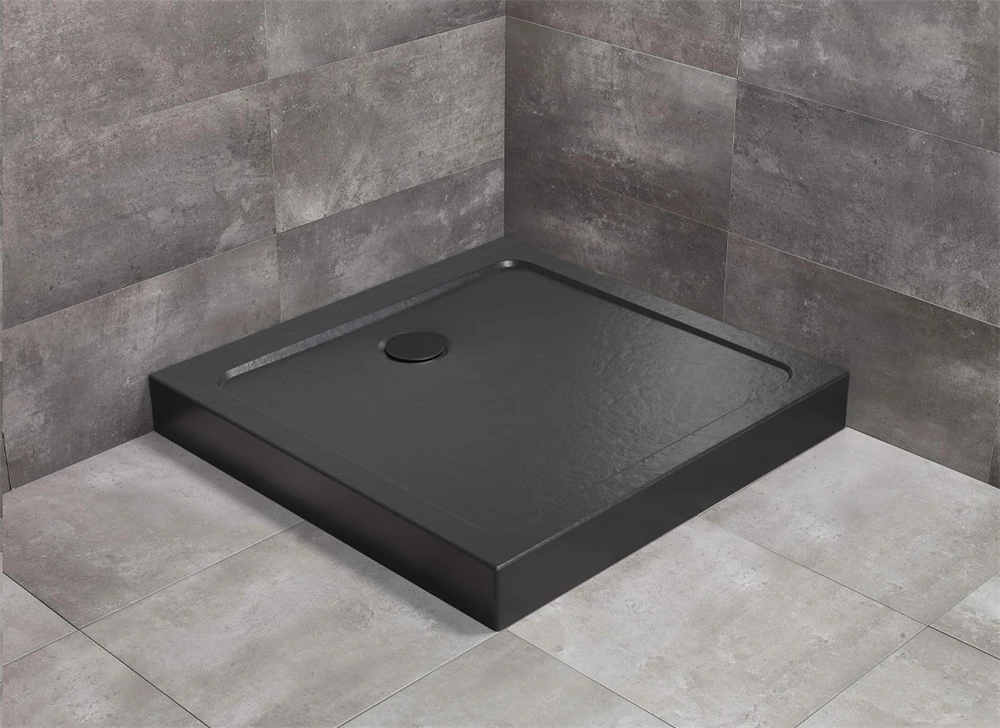 Radaway Doros Stone C íves akril zuhanytálca előlappal, 1000x1000x115 szifonnal, fekete