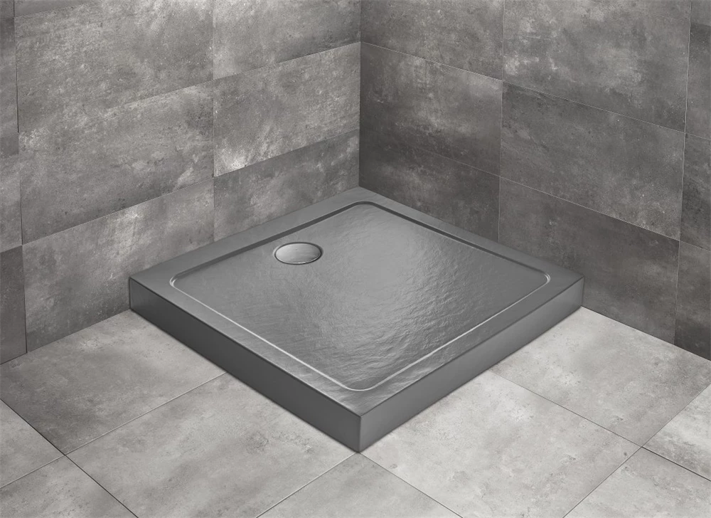 Radaway Doros Stone C íves akril zuhanytálca előlappal, 800x800x115 szifonnal, antracit