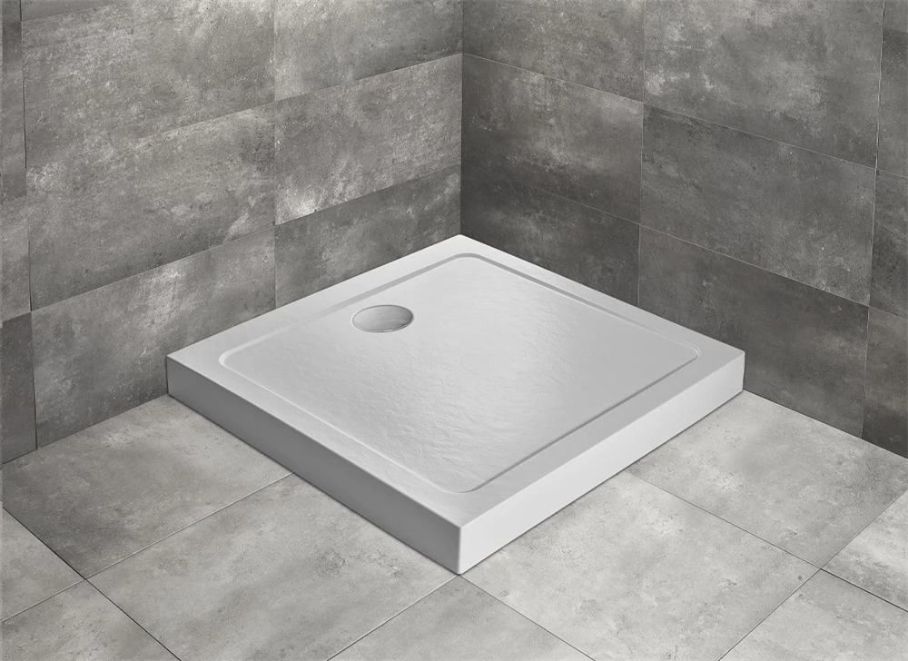 Radaway Doros Stone C íves akril zuhanytálca előlappal, 800x800x115 szifonnal, fehér