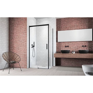 Radaway Idea Black KDJ 140 B, balos zuhanyajtó, 1400x2005 mm, fekete/átlátszó üveg
