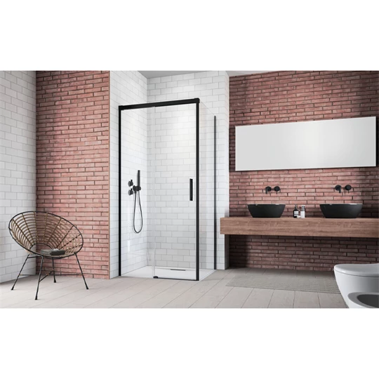 Radaway Idea Black KDJ 140 B, balos zuhanyajtó, 1400x2005 mm, fekete/átlátszó üveg