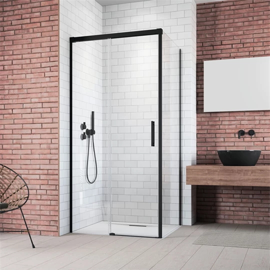 Radaway Idea Black KDJ 140 B, balos zuhanyajtó, 1400x2005 mm, fekete/átlátszó üveg