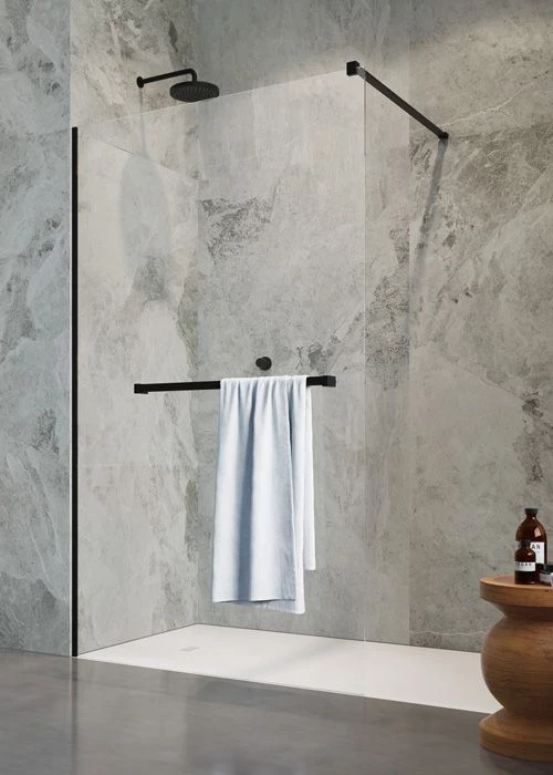 Radaway Modo New Black II Walk-in zuhanyfal törölközőtartóval 80, 800x2000 mm, átlátszó
