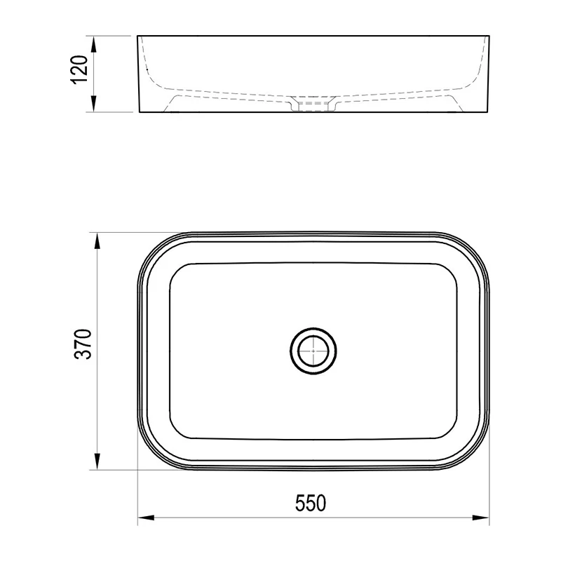 Ravak Ceramic Slim R pultra építhető kerámia mosdó 550*370*120mm,túlfolyó nélkül