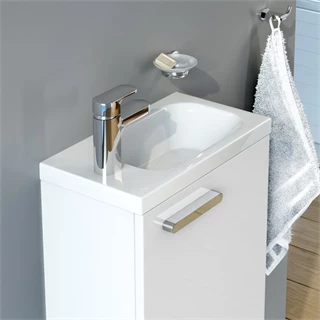 Ravak Chrome kézmosó, 400x220 mm, balos, öntött műmárvány, csaplyukkal, túlfolyó nélkül