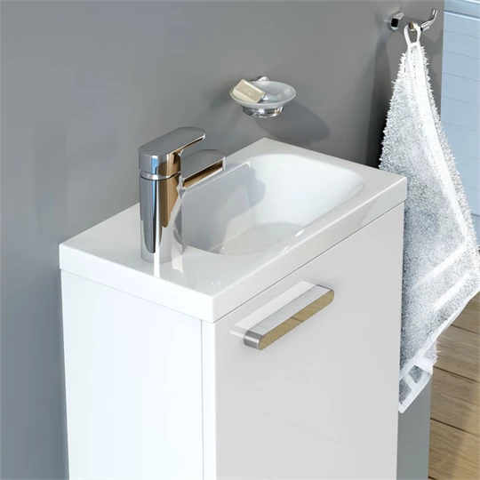 Ravak Chrome kézmosó, 400x220 mm, balos, öntött műmárvány, csaplyukkal, túlfolyó nélkül