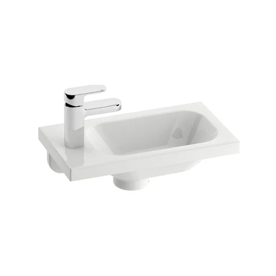 Ravak Chrome kézmosó, 400x220 mm, balos, öntött műmárvány, csaplyukkal, túlfolyó nélkül