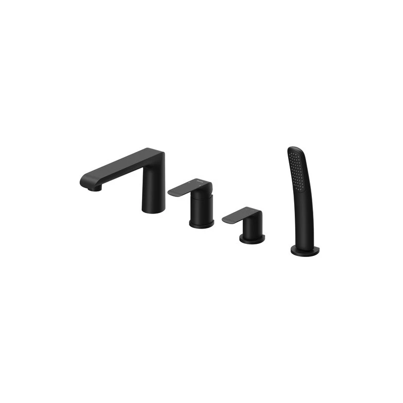 Ravak Flat Black kádperemre csaptelep, 4 lyukas, kihúzható zuhanyfejjel, fekete FL 026.20
